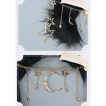 Black Star Moon Chain Fox Ears Furry Headband