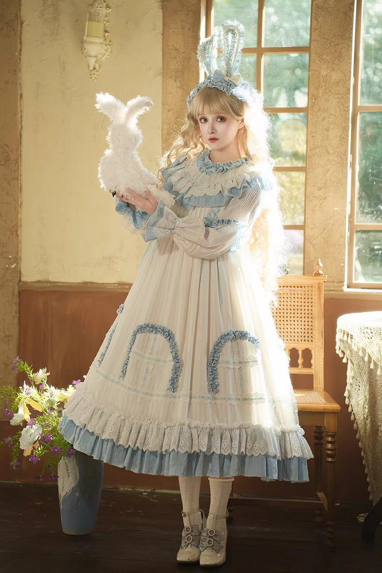 Twin Lilian Round Collar Long Sleeve Double Ruffle Bow Corset Sweet Lolita Dress