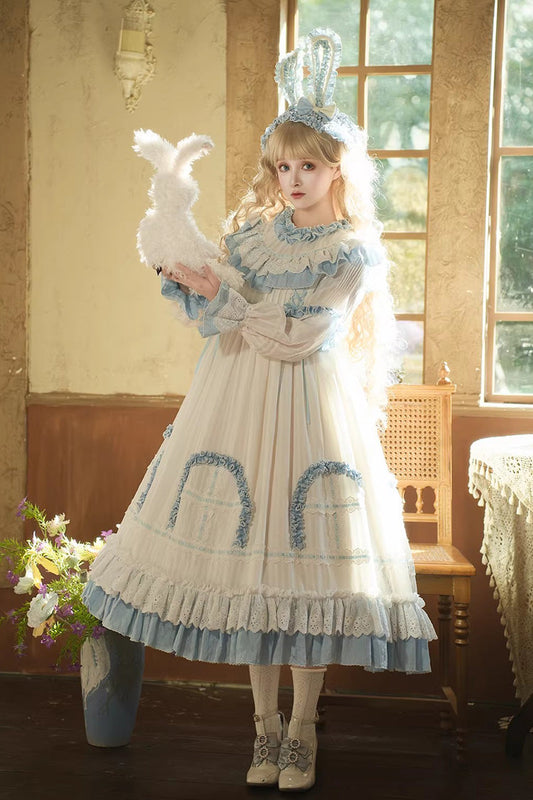 Twin Lilian Round Collar Long Sleeve Double Ruffle Bow Corset Sweet Lolita Dress