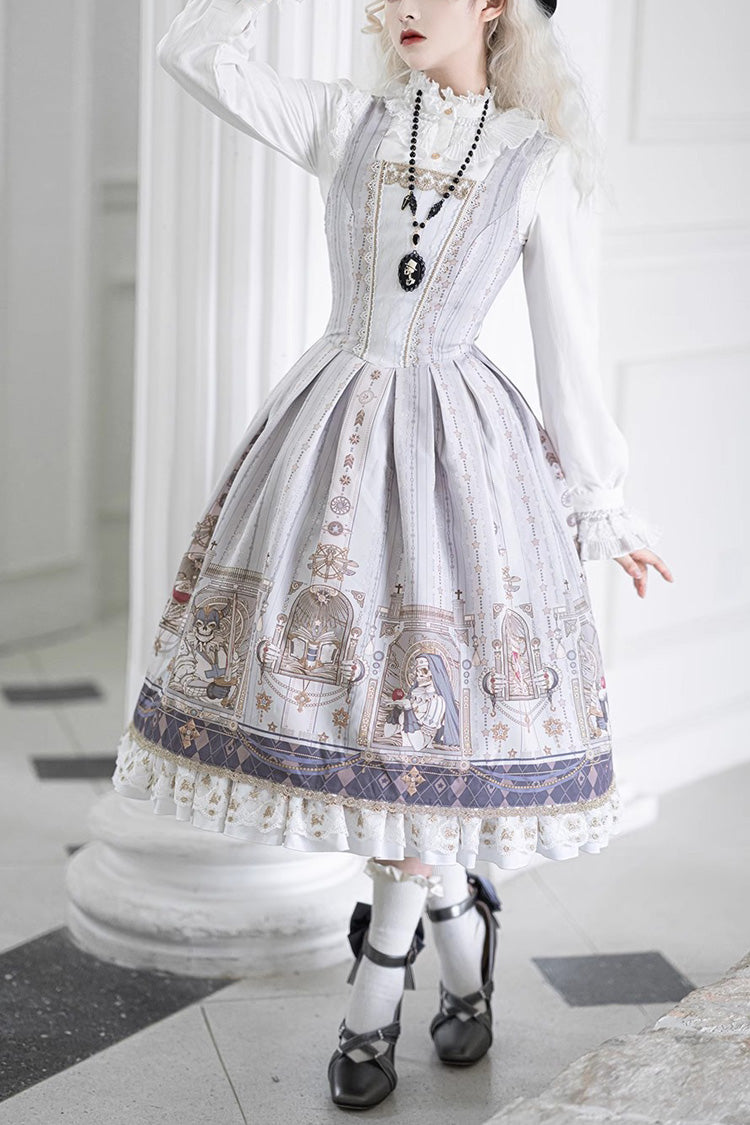Printed Jumper Dress with Ruffles - Sweet Gothic Lolita