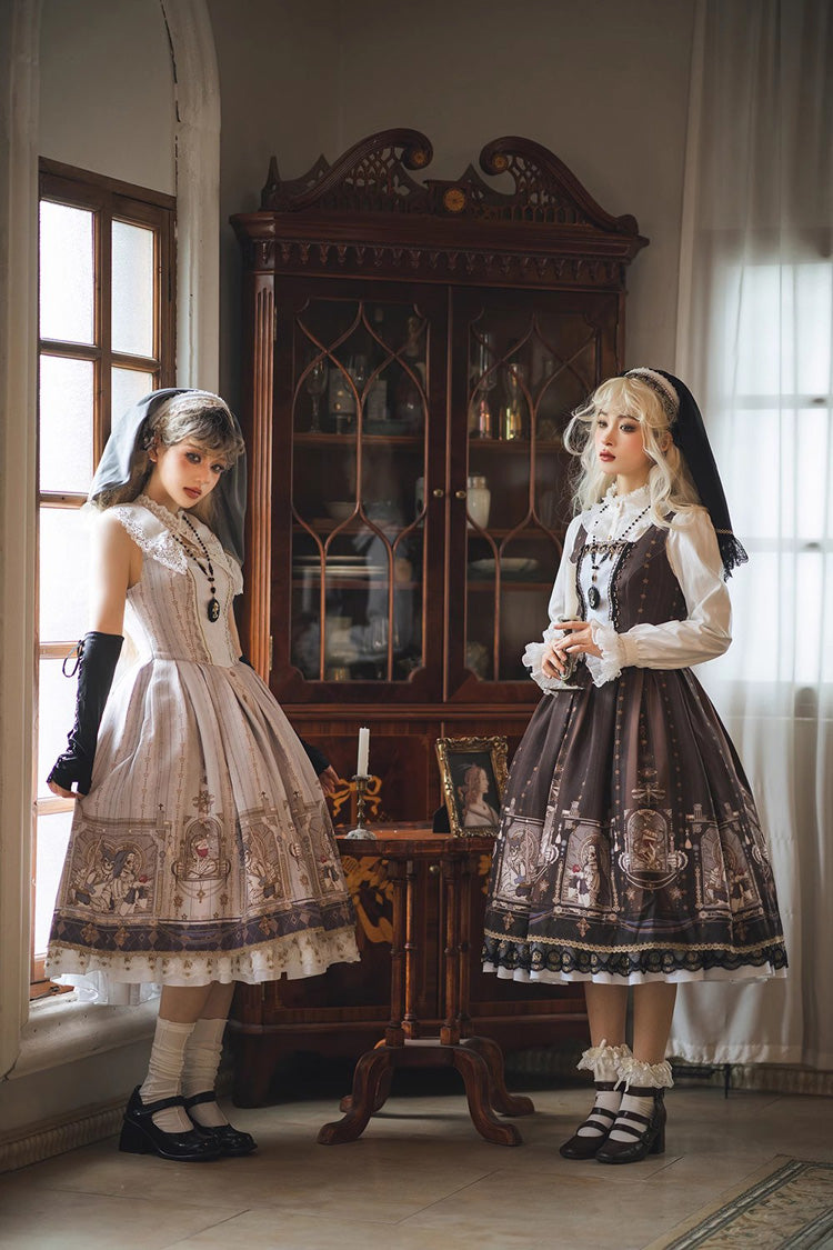Printed Jumper Dress with Ruffles - Sweet Gothic Lolita