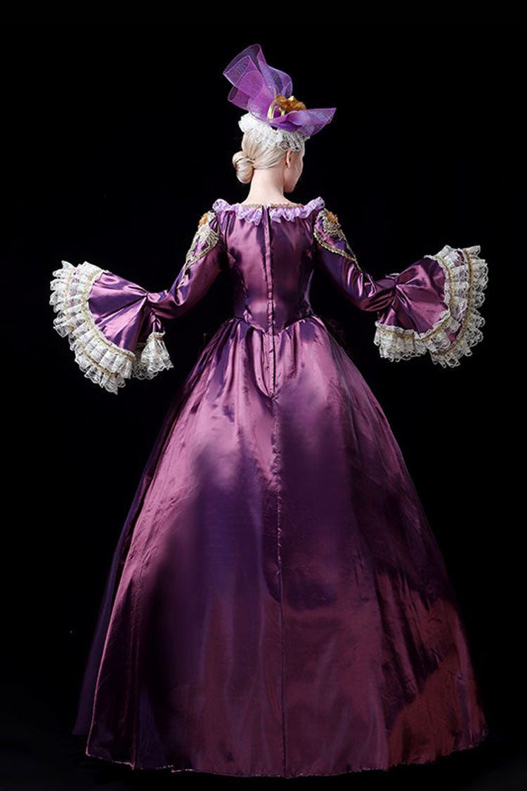 Victorian Ball Gown with Long Flared Sleeves and Hollow Embroidery