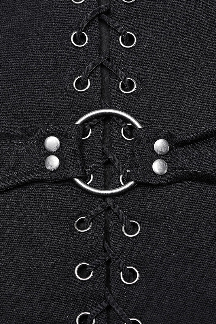 Women's Punk Tube Top with Hollow Lace-Up Ripped Buckle Design