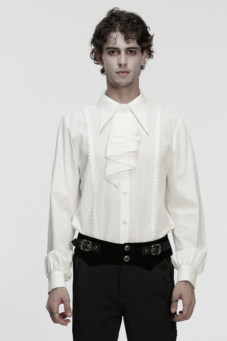 Ivory Men's Gothic Blouse with Detachable Necktie and Puff Sleeves