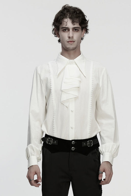 Ivory Men's Gothic Blouse with Detachable Necktie and Puff Sleeves