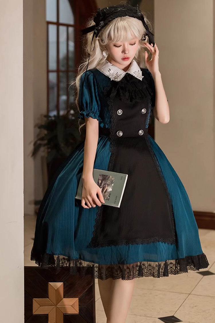 Dark Green Deacon Detachable Apron Gothic Gown