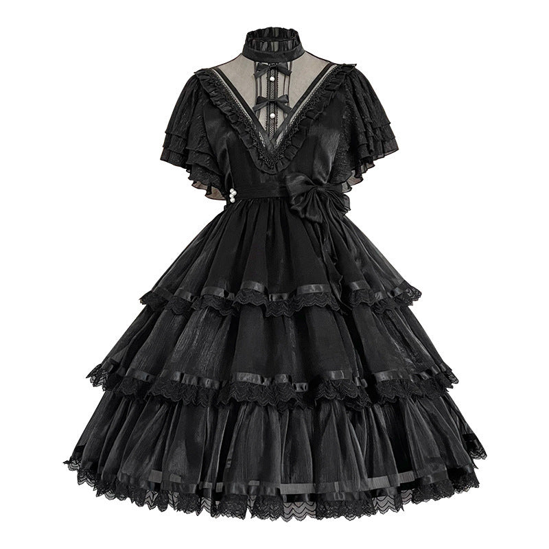 Elegant High Collar Lace Bow Knot Lolita Dress