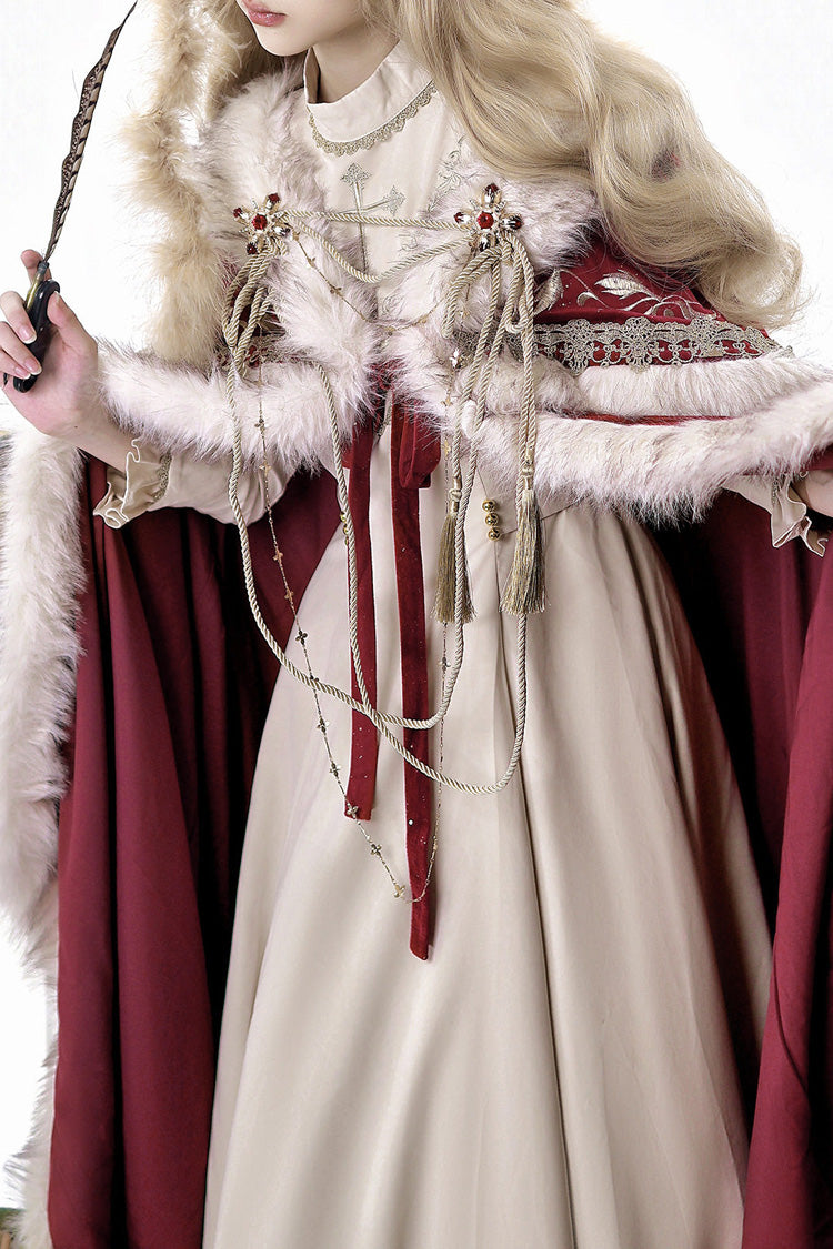 Crimson Royal Coronation Embroidered Luxurious European Court Lolita Dress with Cape Set