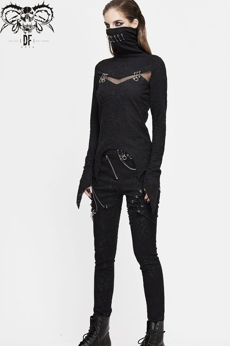 Punk Shirt with Mesh Chest Splice and Pin Decor