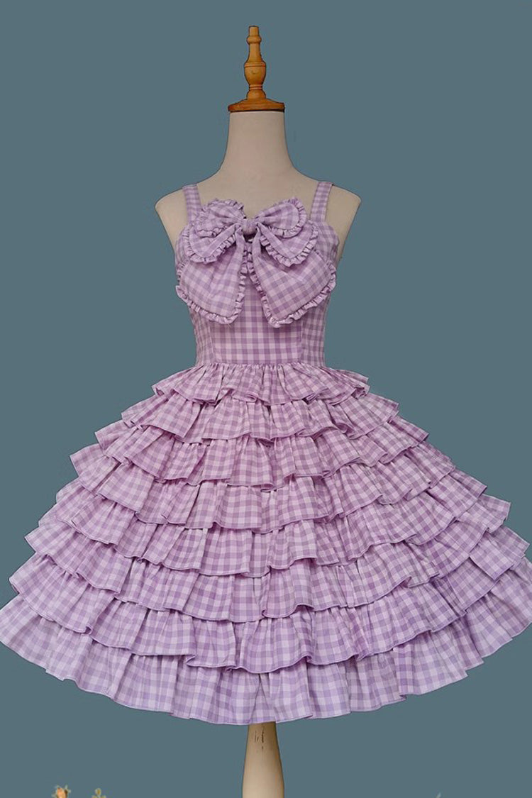 Plaid Print Ruffled Bow Sweet Tiered Dress - 3 Variants