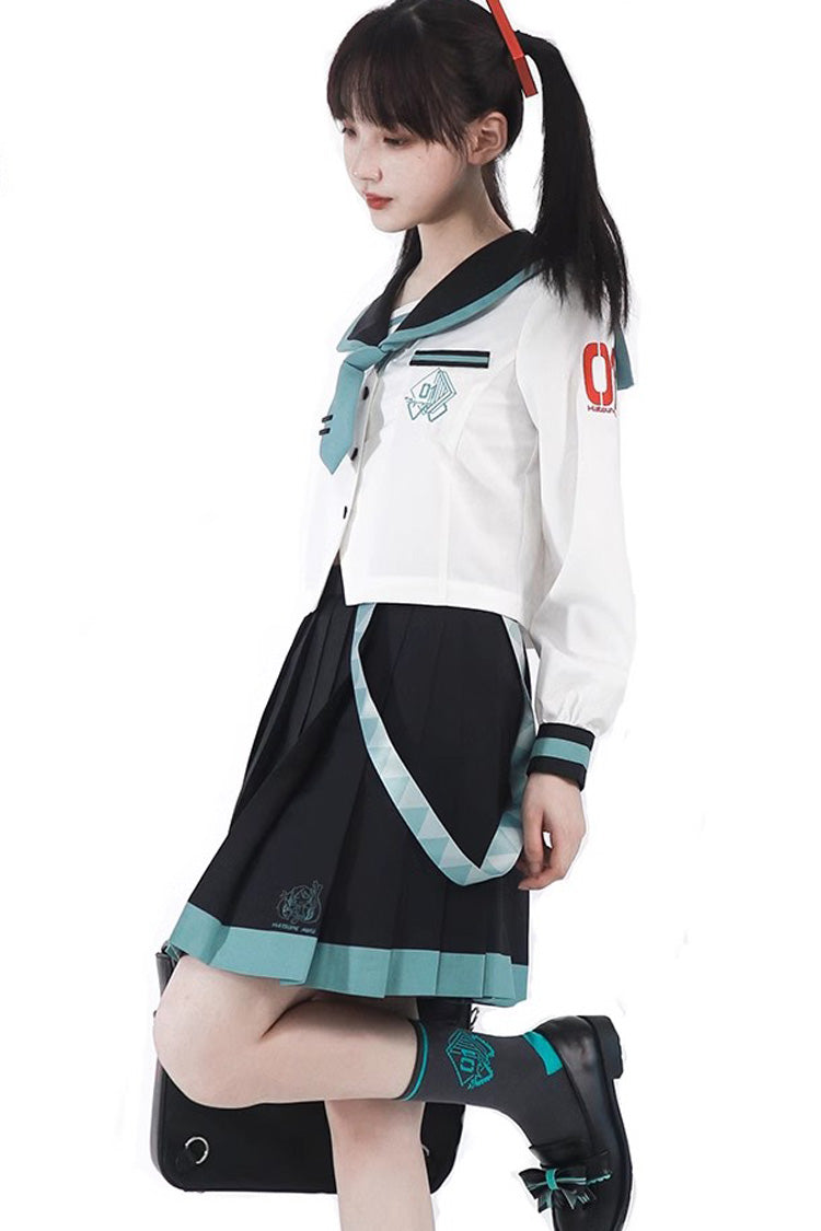 Black and White Sailor School Pleated Skirt - College Style
