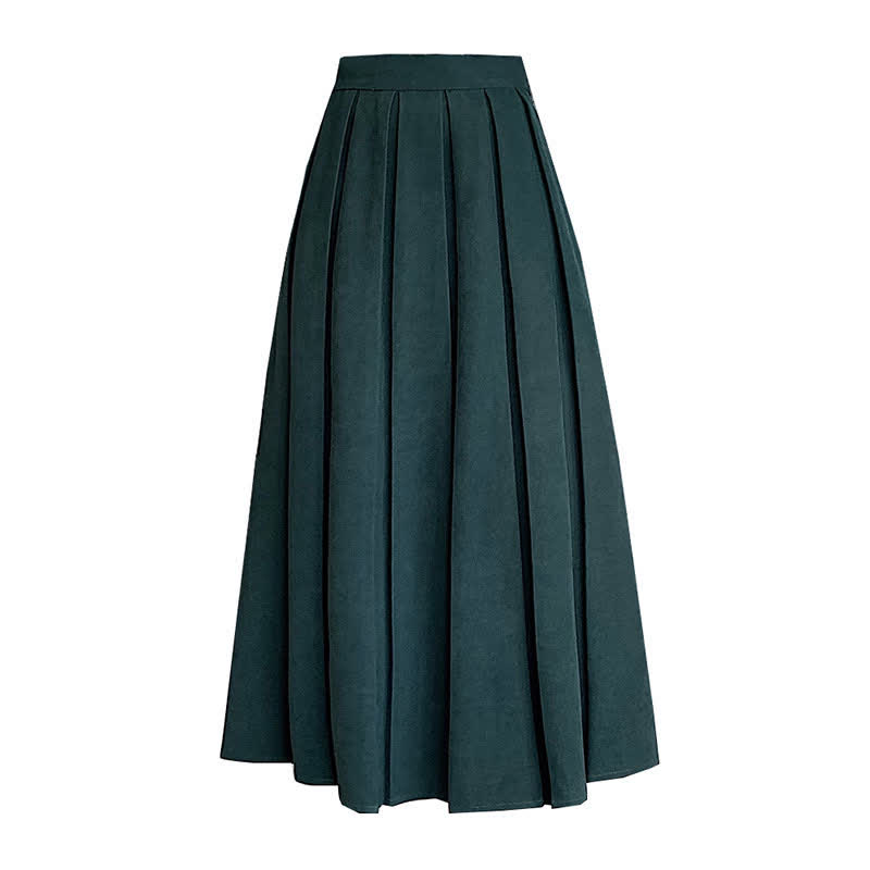 Green Plaid Vest Chiffon Shirt Pleated Skirt Set