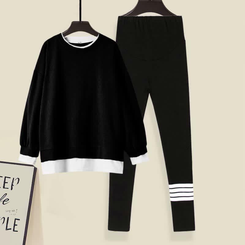 Casual Round Collar Sweatshirt Casual Leggings Set