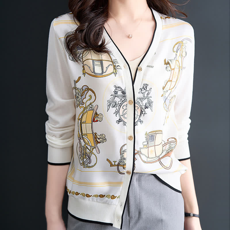 Vintage Printed Patchwork Knitted Cardigan