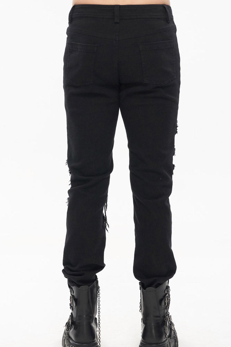 Ripped Leg-Bone Print Punk Trousers in Twill
