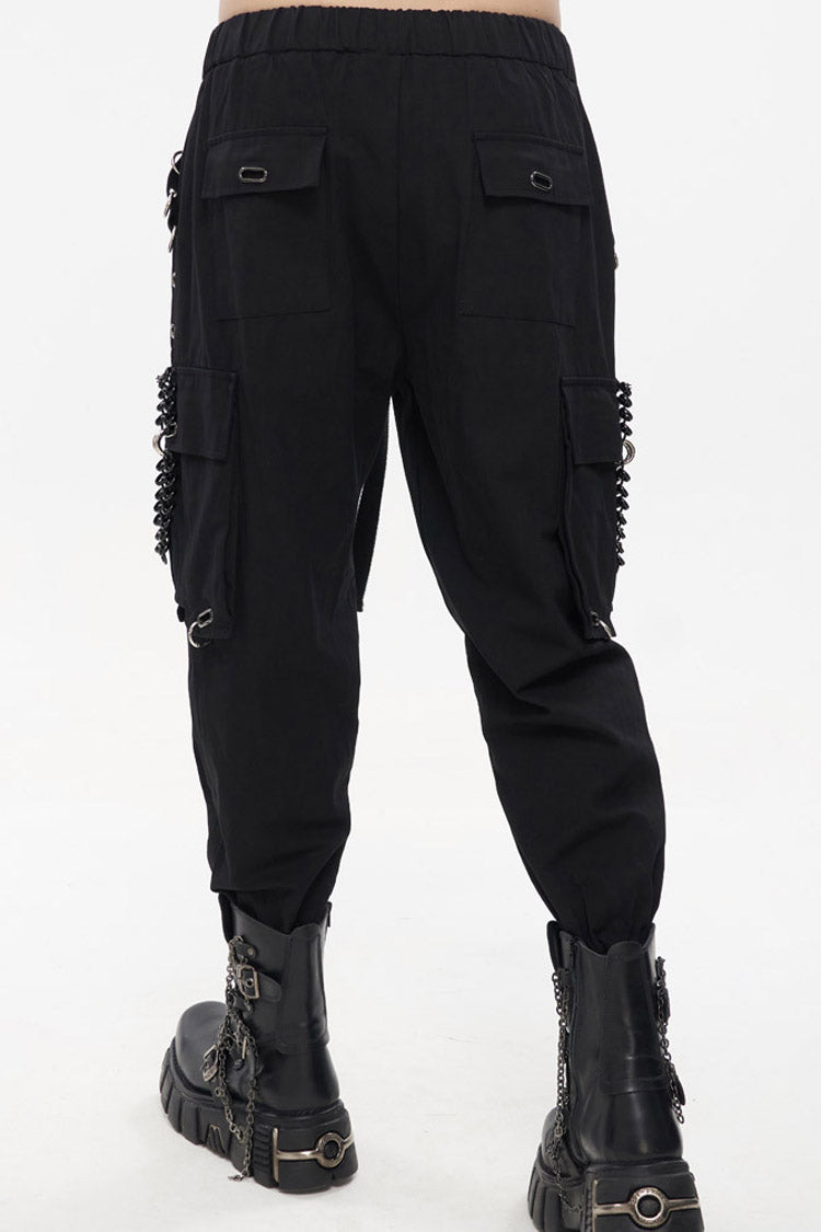 Multi-Pocket Chain-Adorned Cargo Pants for Men