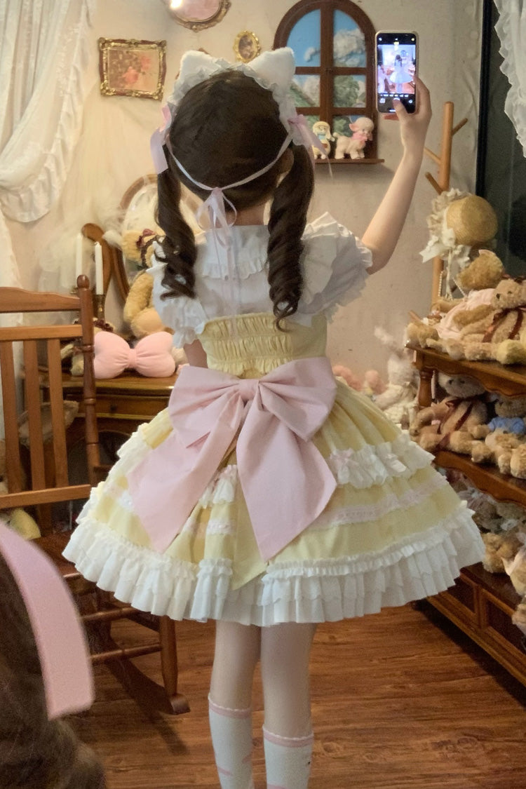 Sunshine Sleeveless Layered Ruffle Bow Lace Princess Jumper Dress