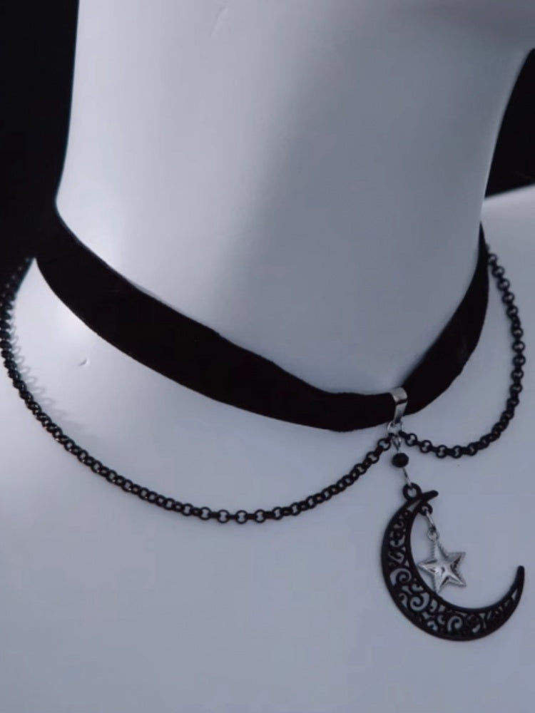 Moon Star Pendant Black Velvet Choker