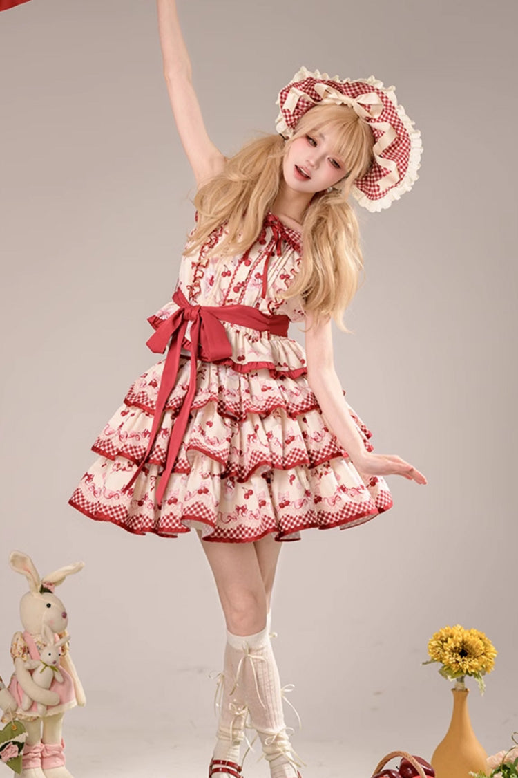 Cherry Print Ruffle Skirt Set