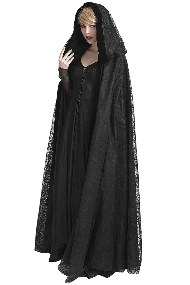 Women's Gothic Hooded Cloak Cape Long Coat with Hollow Design