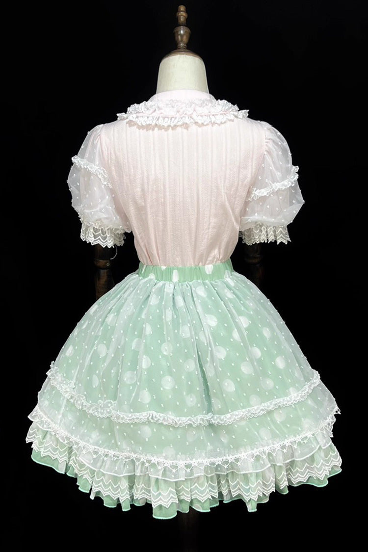 Wave Candy Triple-Layered Print Ruffle Bowknot Sweet Lolita Skirt