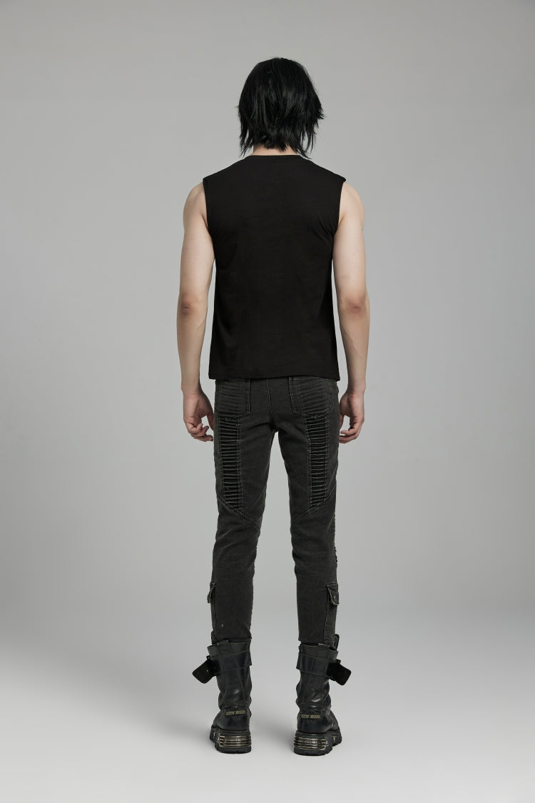 Noir Punk Sleeveless Top with Mesh Inserts and Eyelets