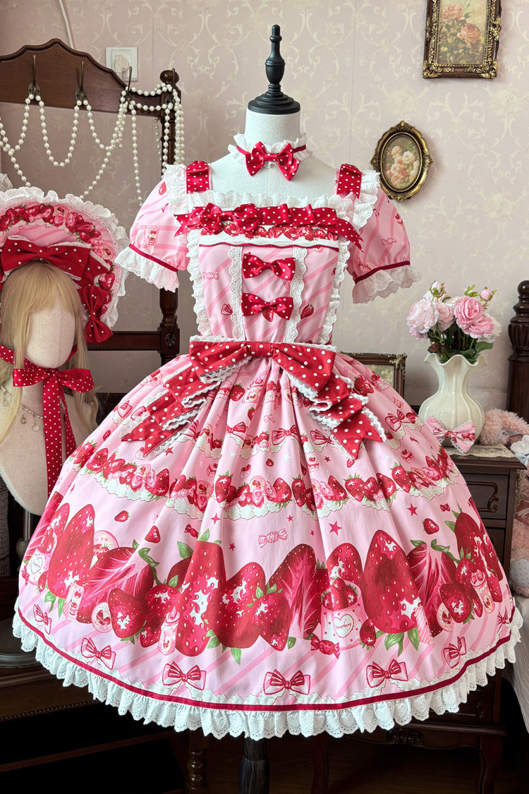Pink Gift Box Print Ruffle Bow Lace Sweet Lolita Dress