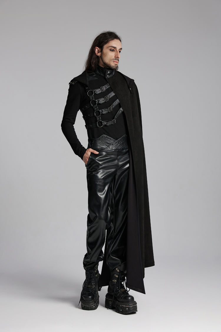 Men's Punk Cloak with Hooded Buckle-up Rivets Design