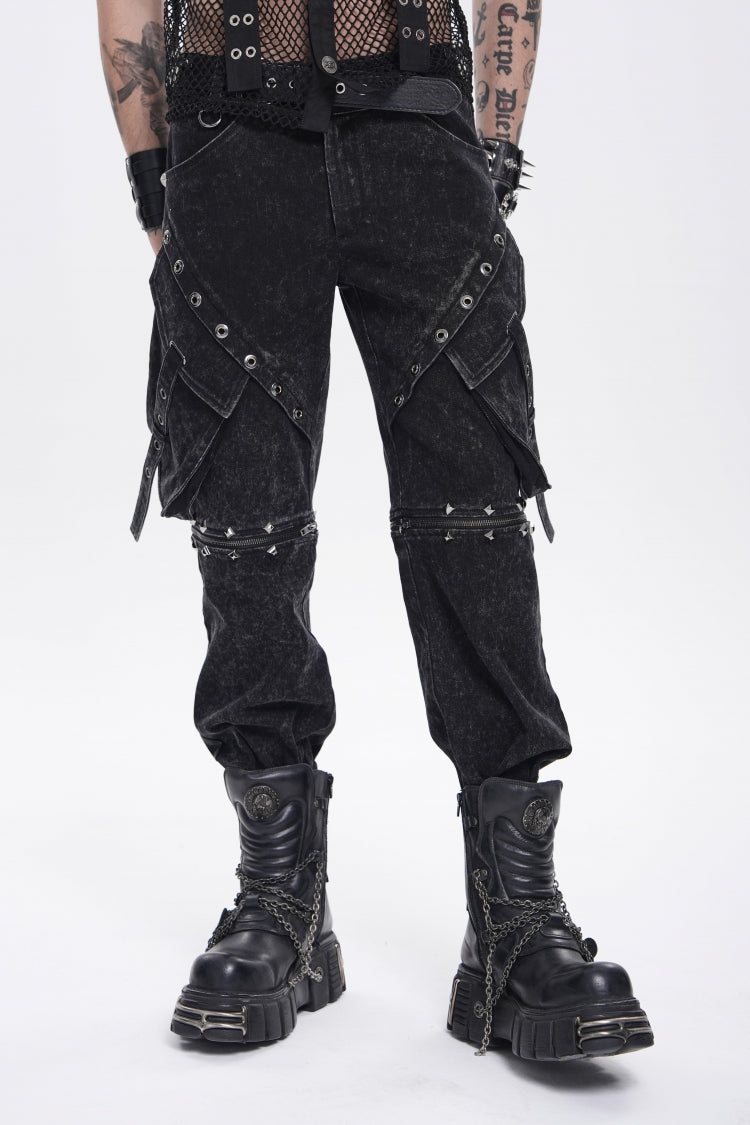 Noir Punk Pants with Pockets, Studs, and Eyelets