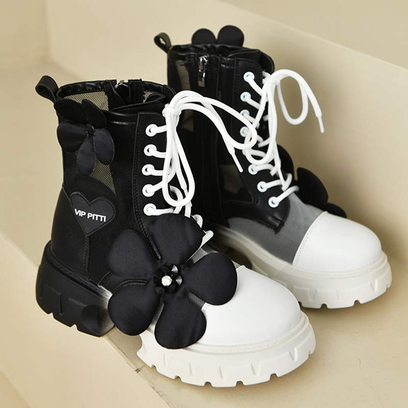 Gradient Color Floral Mesh Platform Boots