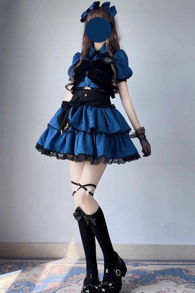 Multi-Layer Polka Dot Print Bowknot Princess Sweet Lolita Skirt Set