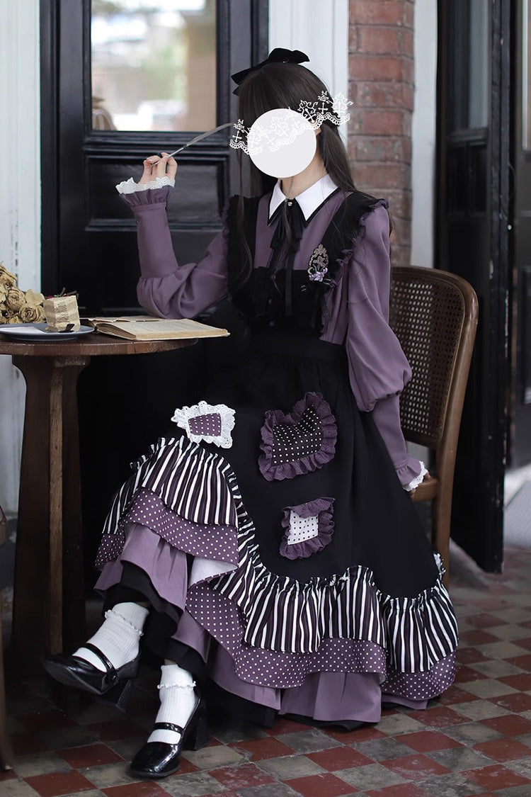 Noir Striped Double Layer Ruffle Bow Irregular JSK - Witch Academy