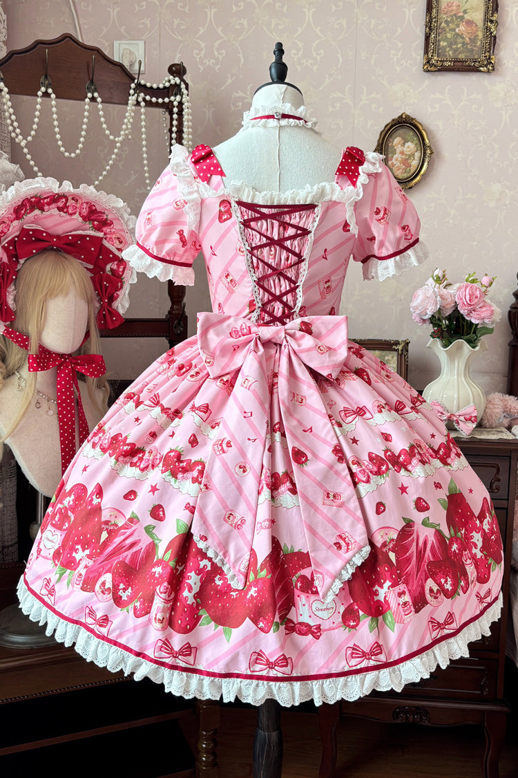 Pink Gift Box Print Ruffle Bow Lace Sweet Lolita Dress