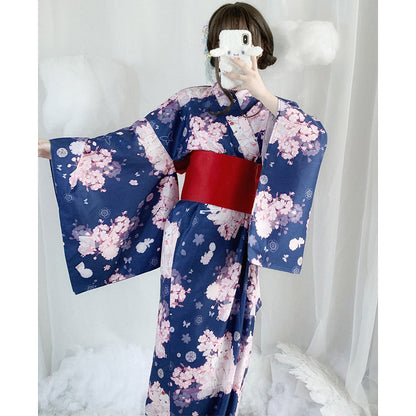 Vintage Cat Sakura Print Kimono Dress