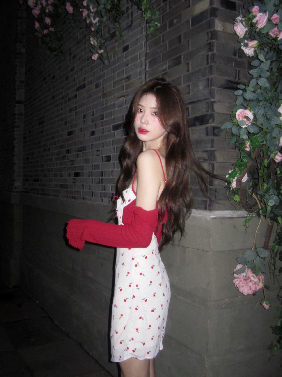 Red Sweater White Cherries Dress Outfit ON965