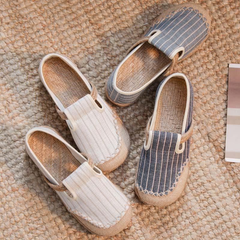 Vintage Casual Striped Print Canvas Flats Shoes