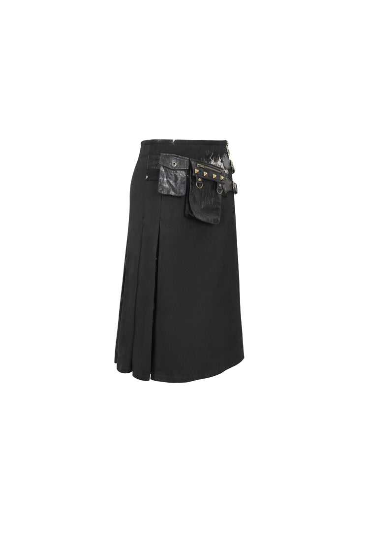 Patchwork Gothic Skirt with Waist Bag and Tie-Dye Details
