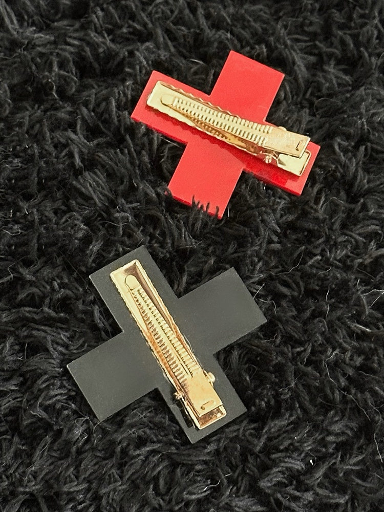 Black Red Y2K Cross-shaped Hairclip