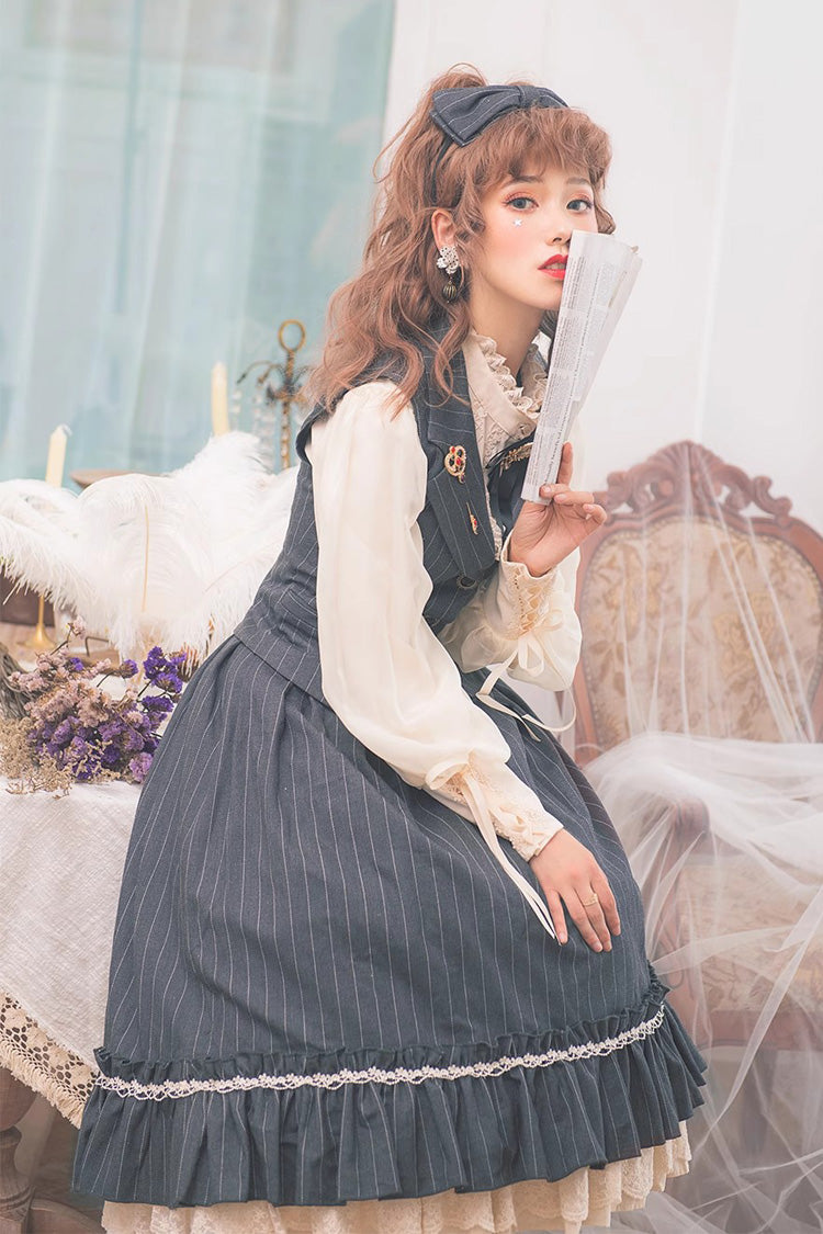 Striped Print Ruffled Elegant College Sweet Skirt - 3 Tones
