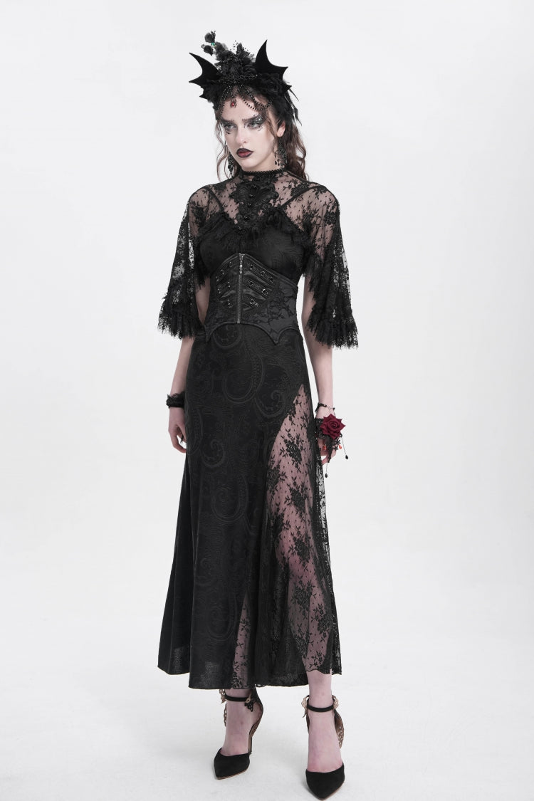 Underbust Corset with Batwing Beaded Lace-Up & Zip Closure