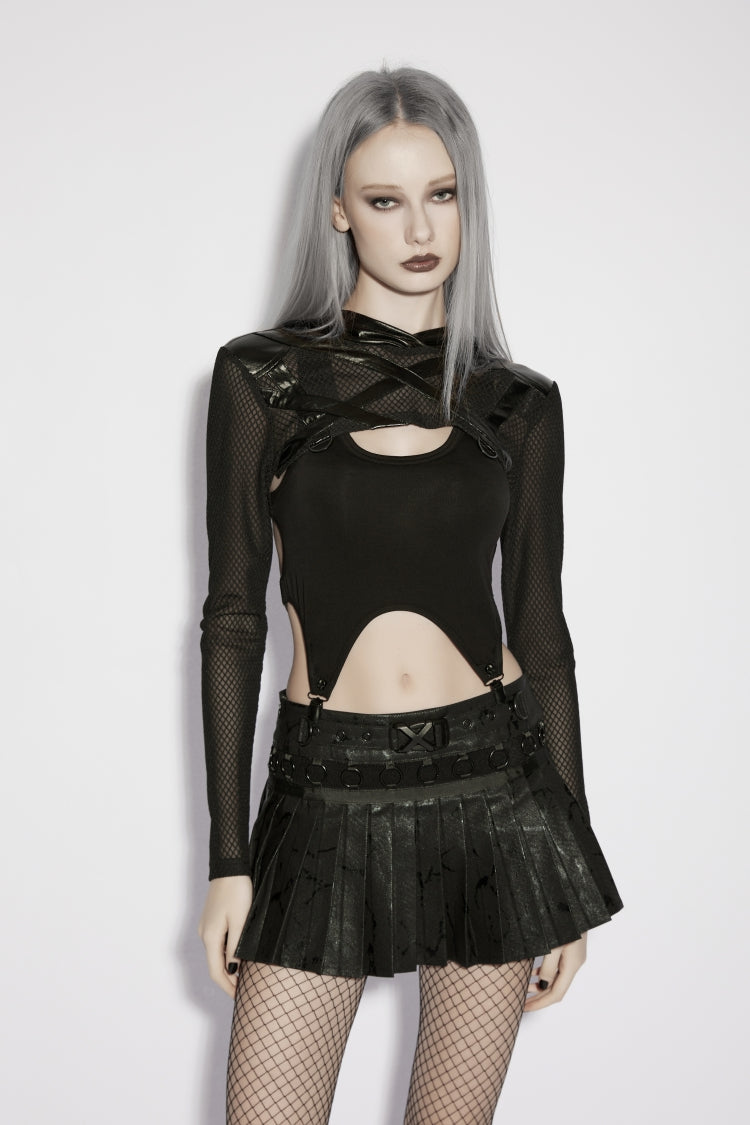 Punk Sheer Mesh Eyelet Hooded Cloak for Women with Handsome Style