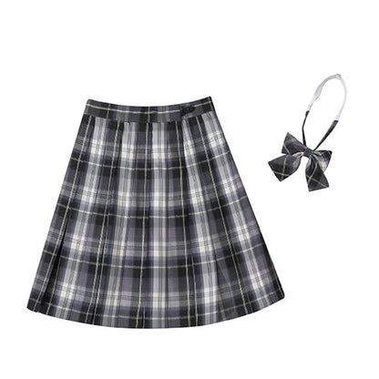 Plaid Print Pleated Skirt Bow Tie Set