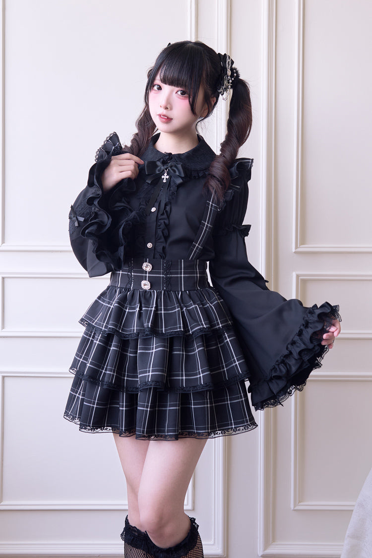 Japanese Strap Dress with Plaid Print and Ruffle