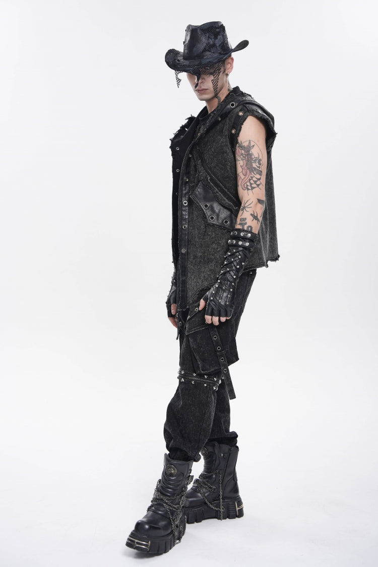 Noir Punk Vest with Hood and Buckle Accents