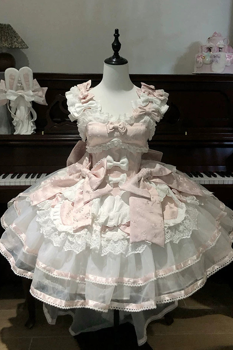 Pink [Velvet Rabbit] Sleeveless Multi-Layered Ruffled Bow Sweet Lolita Jsk Dress Set