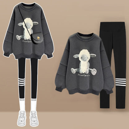 Sheep Pattern Sweatshirt Plush Pants Set