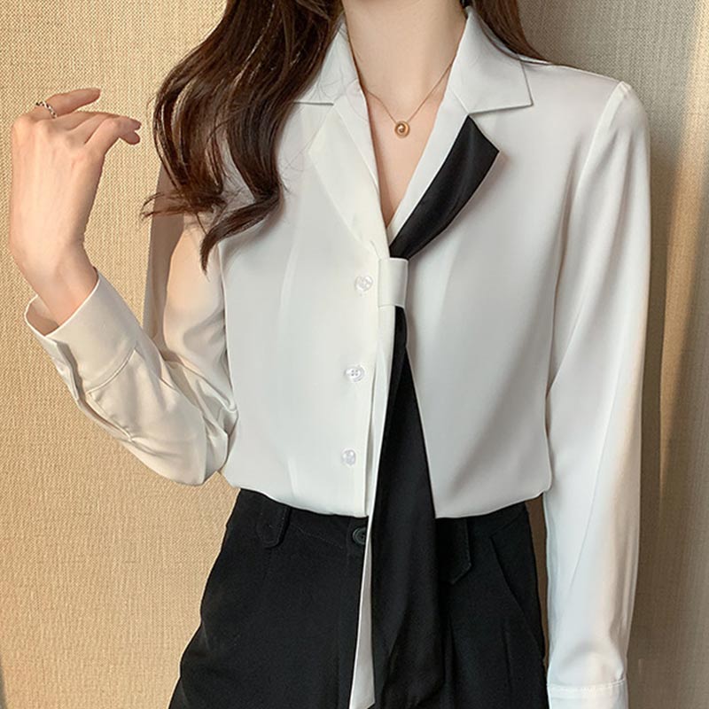 Elegant Streamer Turn-Down Collar Shirt