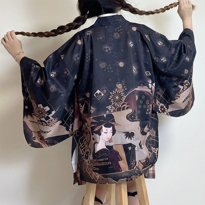 Vintage Anime Print Cardigan Kimono Outerwear