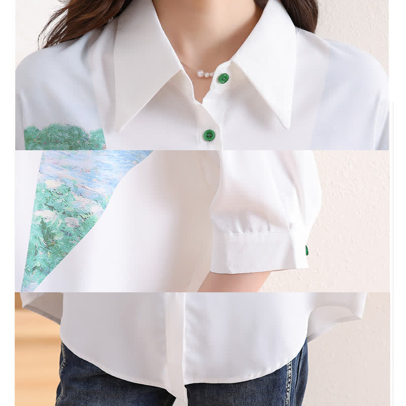 Chic Painting Print Chiffon Lapel Shirt