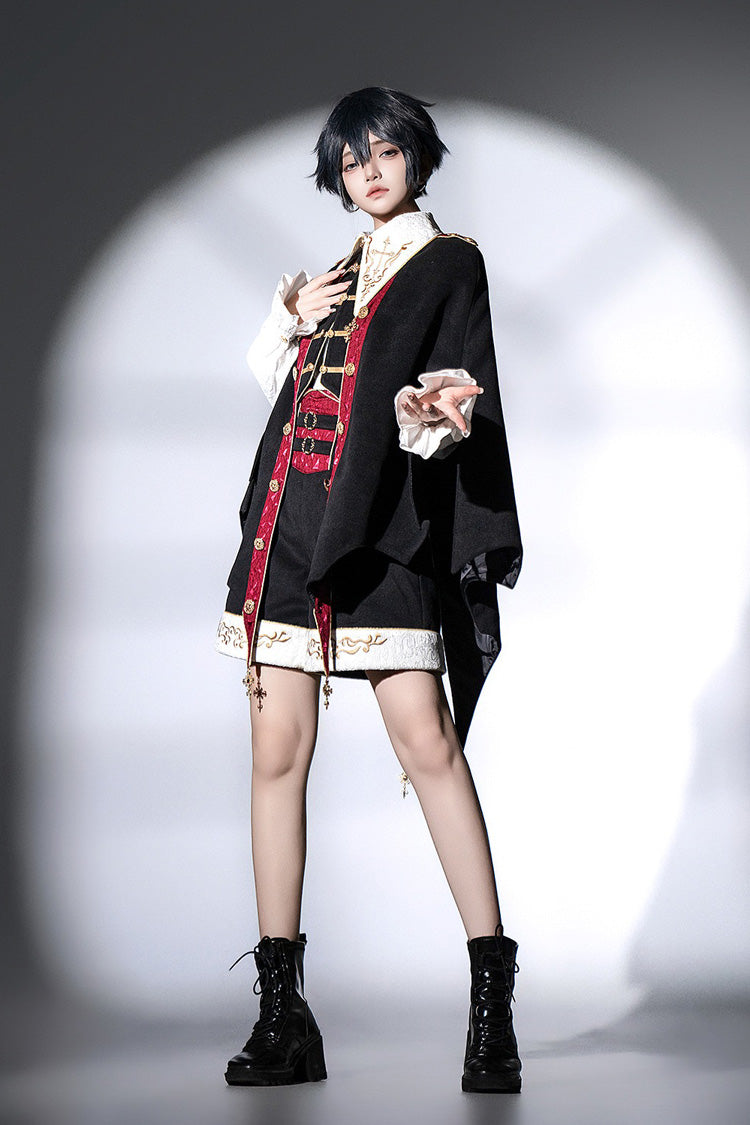 Noir Long Sleeve Embroidered Gothic Prince Handsome Set - Vampire Noble Court